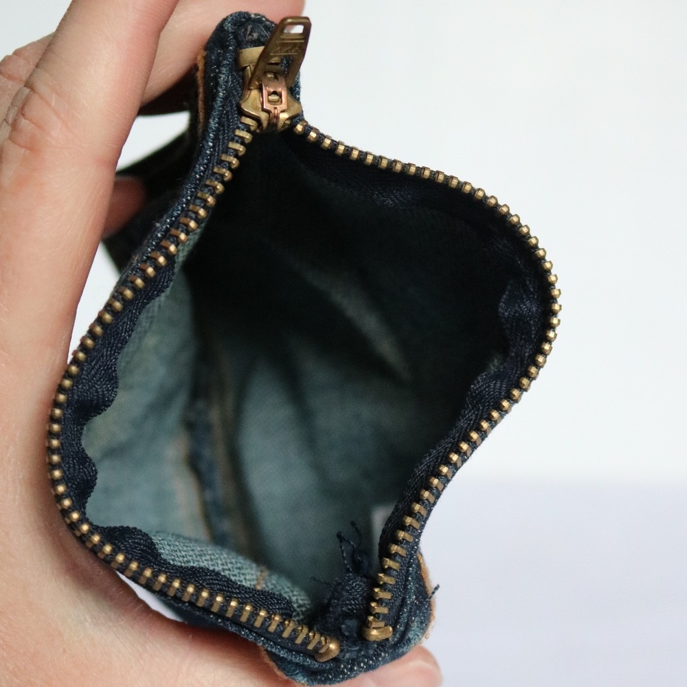 GUESS Vintage Blue Jean Denim Pocket Coin Purse Pouch Zippered Wallet - Picture 3 of 4